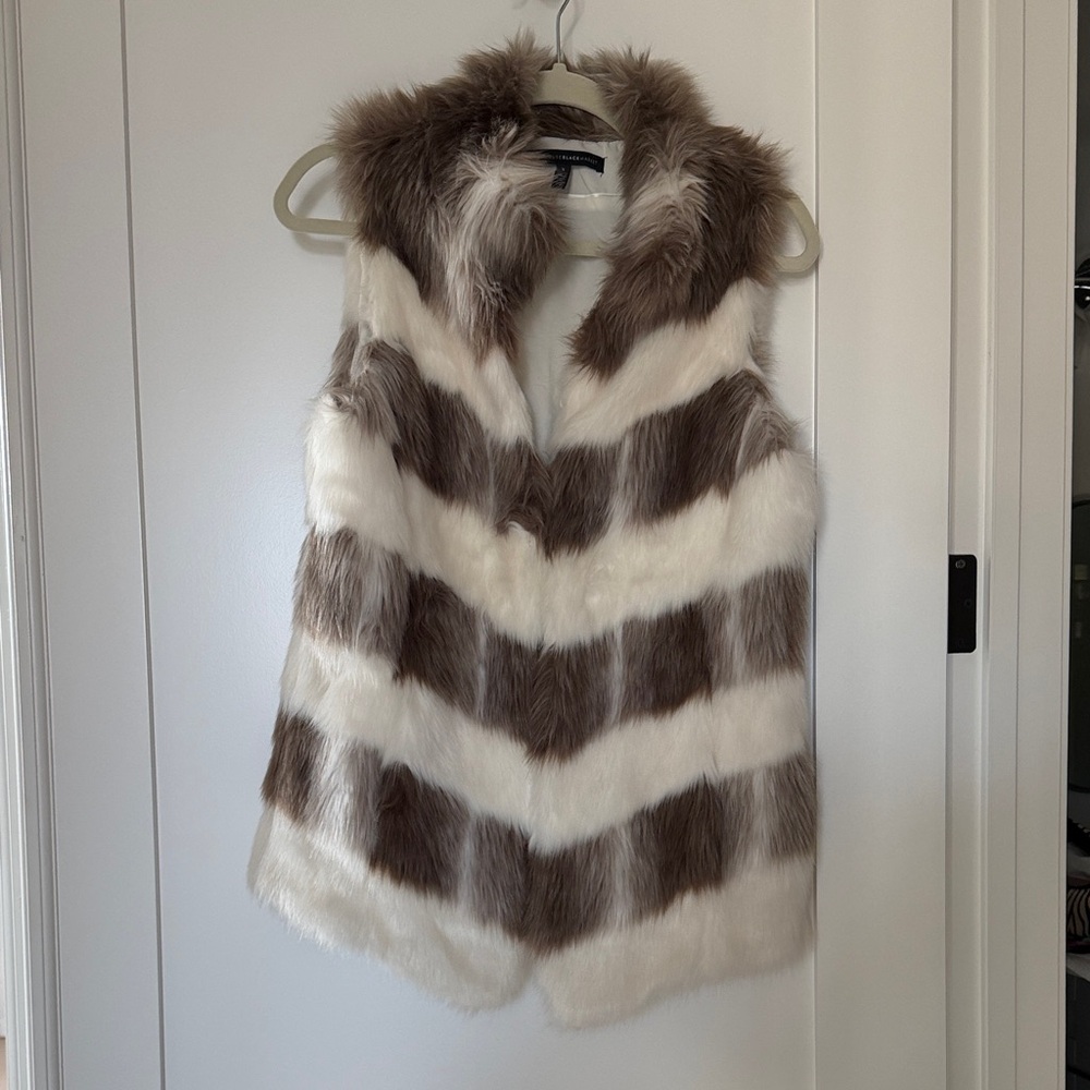 White House Black Market Brown and White Faux Fur Vest
